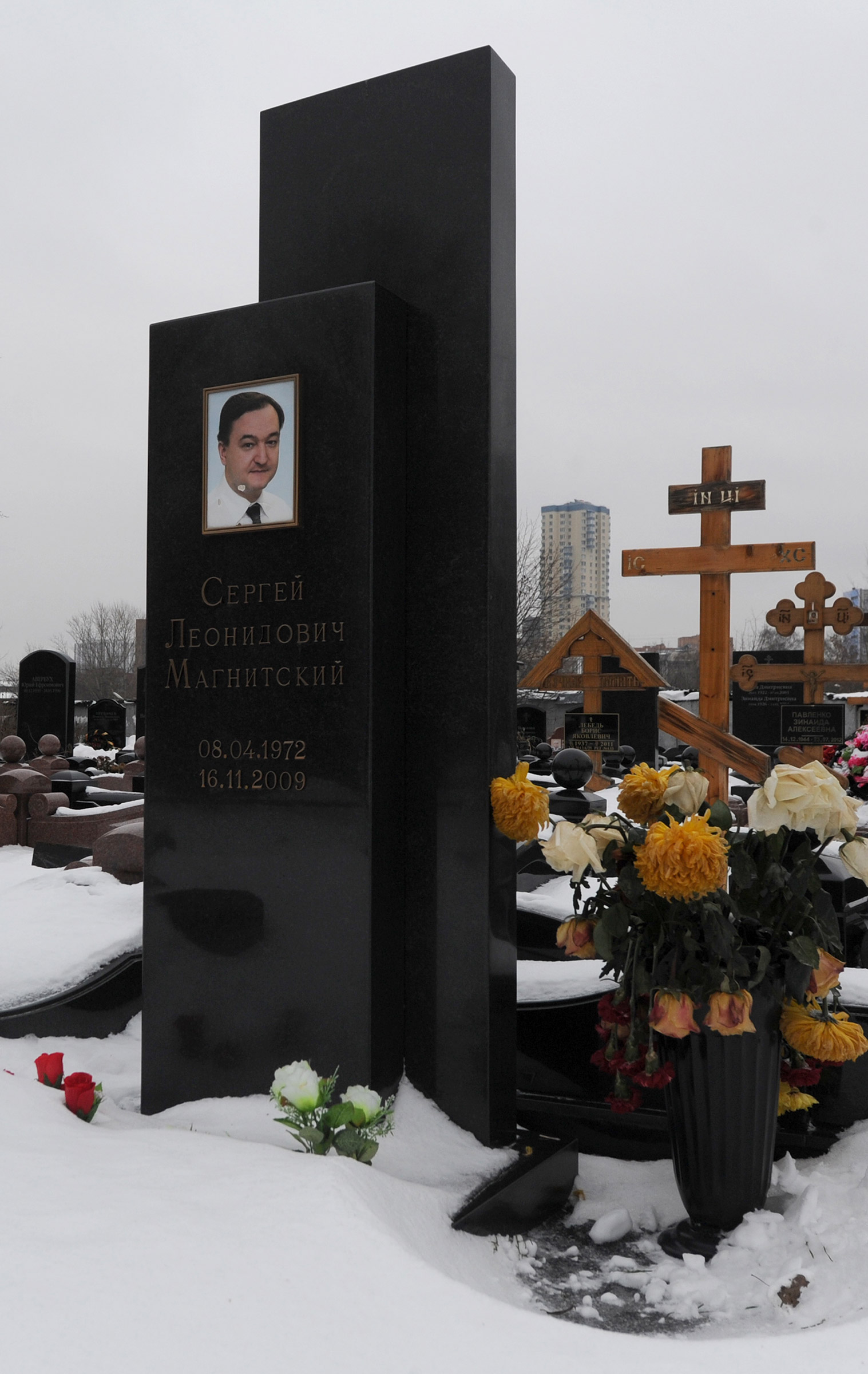 The grave of Russian lawyer Sergei Magnitsky at the Preobrazhenskoye cemetery in Moscow on Dec. 7, 2012. (Andrey Smirnov—AFP/Getty Images)