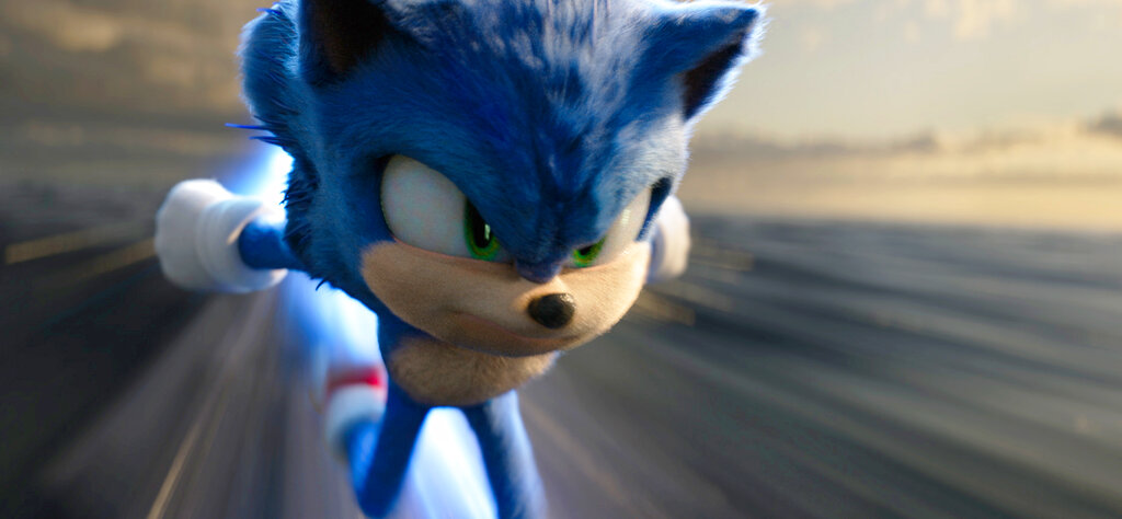This image released by Paramount Pictures shows Sonic, voiced by Ben Schwartz, in "Sonic the Hedgehog 2." (Paramount Pictures—AP)