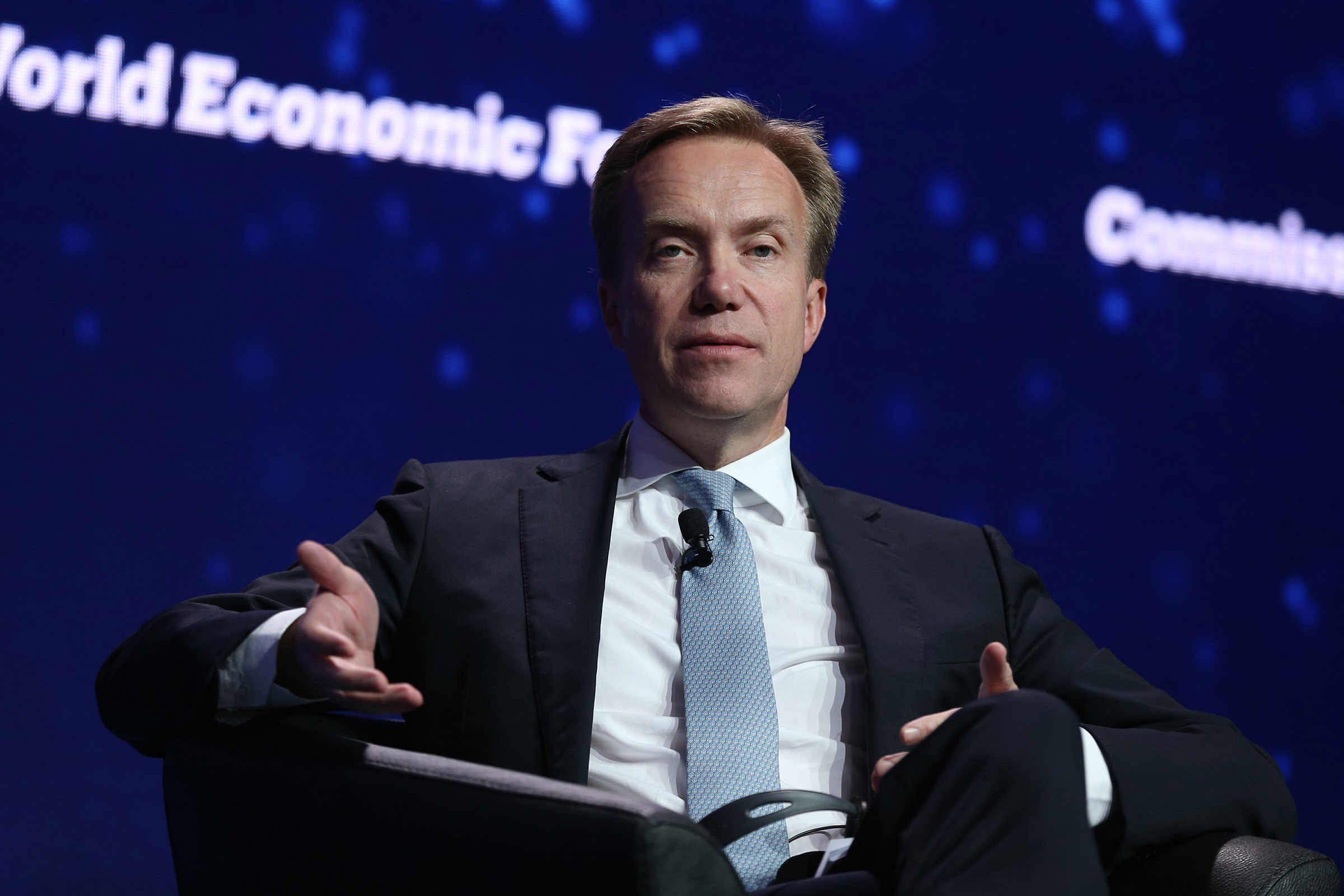 Borge Brende, the president of the World Economic Forum attends a panel at TRT World Forum in Istanbul, on Oct. 4, 2018. (Arif Hudaverdi Yaman—Anadolu Agency/Getty Images)
