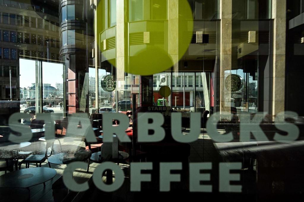 A view of a closed Starbucks coffee shop in Moscow on March 10, 2022. (AFP/Getty Images)