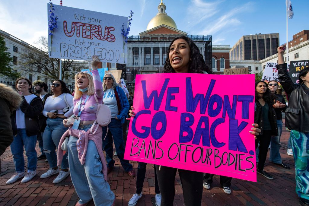Pro-choice demonstrators rally outside the State House during a Pro-Choice Mother's Day Rally in Boston, Massachusetts on May 8, 2022. (Photo by JOSEPH PREZIOSO/AFP via Getty Images)