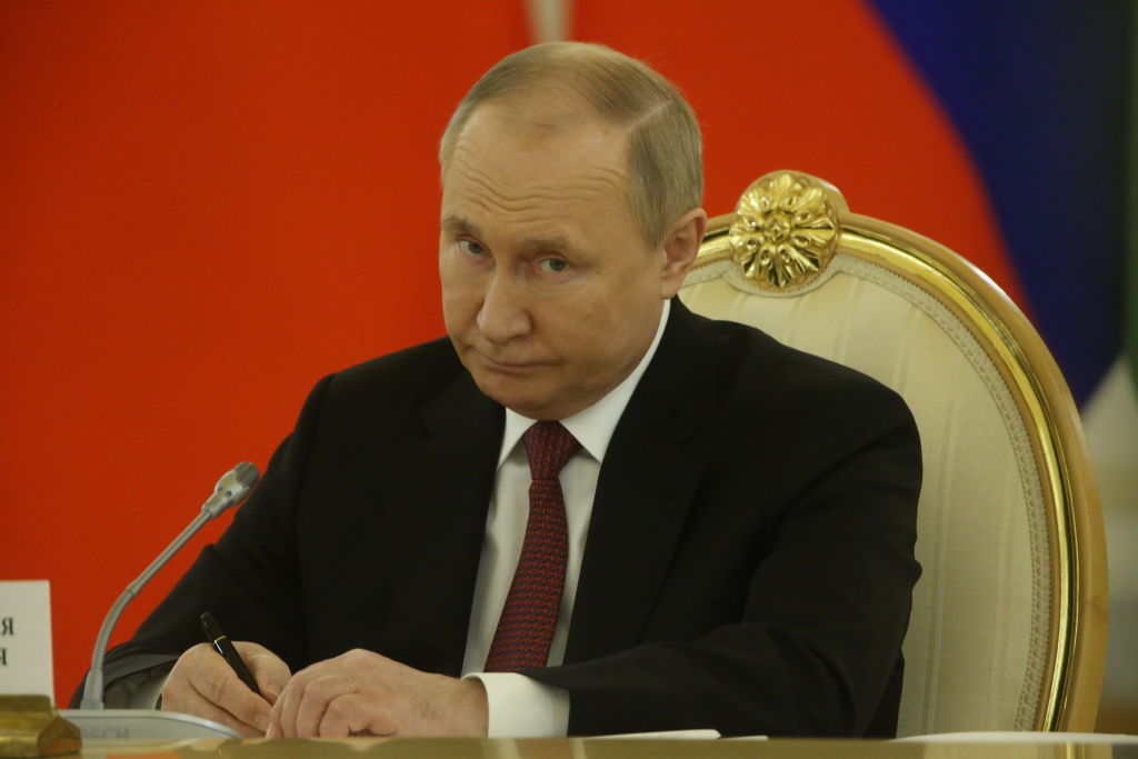 Russian President Vladimir Putin seen during the Summit of Collective Security Treaty Organisation at the Grand Kremlin Palace in Moscow, on May 16, 2022. (Contributor/Getty Images)