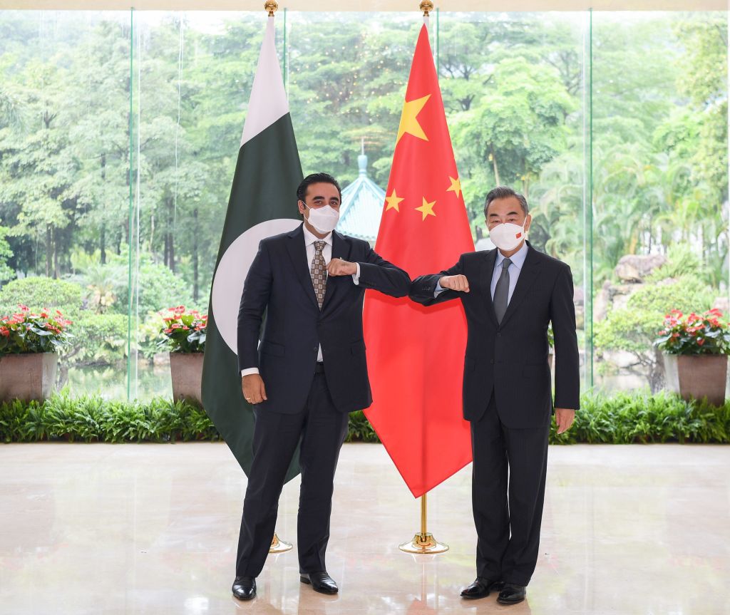 Chinese State Councilor and Foreign Minister Wang Yi holds talks with Pakistan's new foreign minister Bilawal Bhutto Zardari in Guangzhou, China, May 22, 2022. (Xinhua News Agency via Deng Hua/Xinhua via Getty Images)