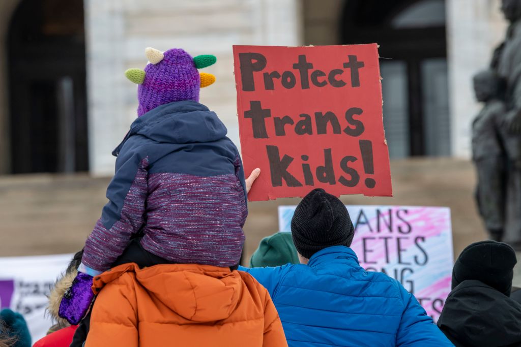 St. Paul, Minnesota. March 6, 2022. Because the attacks against transgender kids are increasing across the country Minneasotans hold a rally at the capitol to support trans kids in Minnesota, Texas, and around the country.