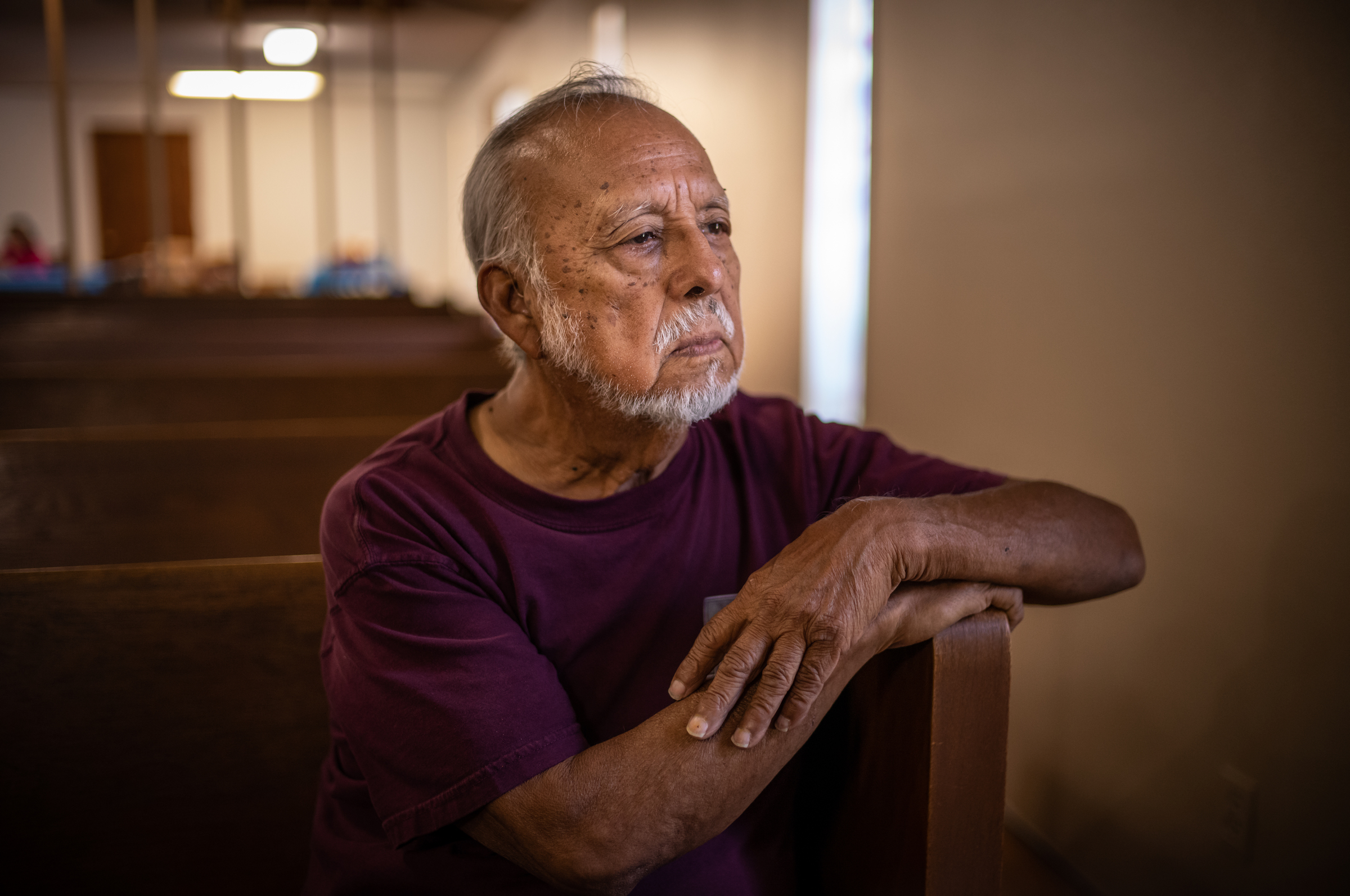 Julian Moreno, shown here in the Primera Iglesia Bautista church where he used to be a pastor, lost his great-granddaughter Lexi Rubio in the Robb Elementary School Shooting on Tuesday. (David Butow—Redux for TIME)