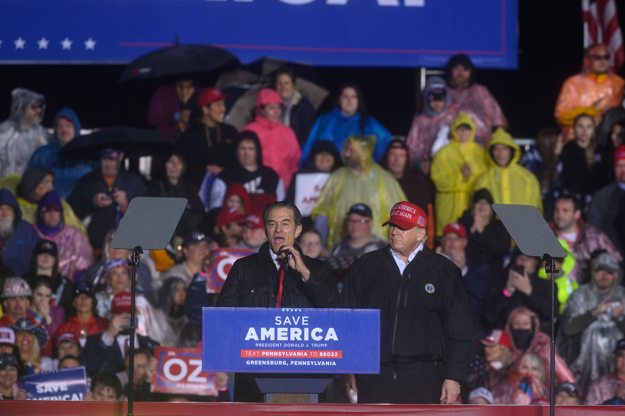Mehmet Oz, celebrity physician and Republican Senate candidate for Pennsylvania, speaks during a 'Save America' rally with former President Donald Trump in Greensburg, Pa., on May 6, 2022. (Justin Merriman—Bloomberg/Getty Images)