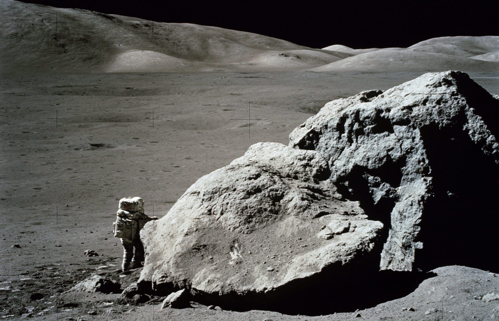 Astronaut Harrison Schmitt in the moon's Tautus-Littrow region, one of the sites that provided the soil in which plants were grown. (NASA/JSC)