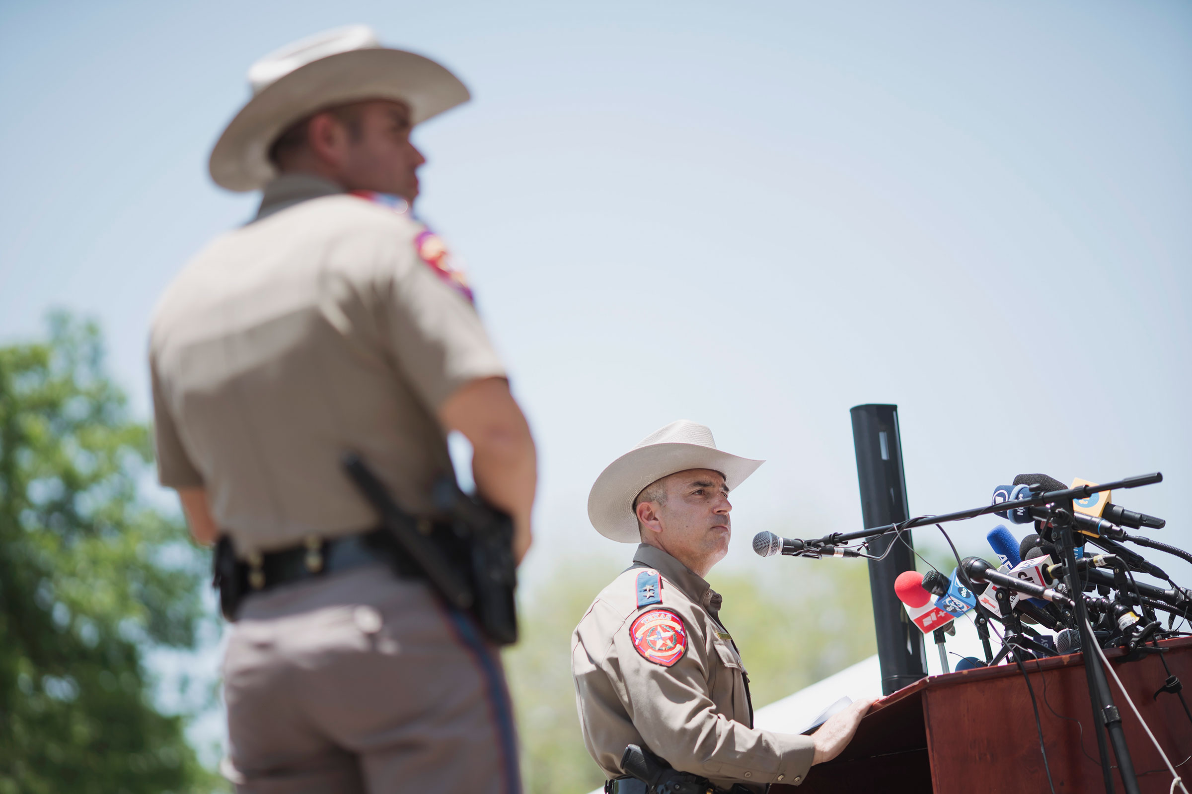 Victor Escalon, Regional Director of the Texas Department of Public Safety South, speaks during a press conference in Uvalde on May 26. (Eric Thayer—Getty Images)
