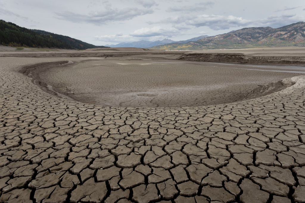 A parched lake bed at the nearly empty Palisades Reservoir on September 23, 2021 near Irwin, Idaho, following a season's long drought. (Natalie Behring—Getty Images)