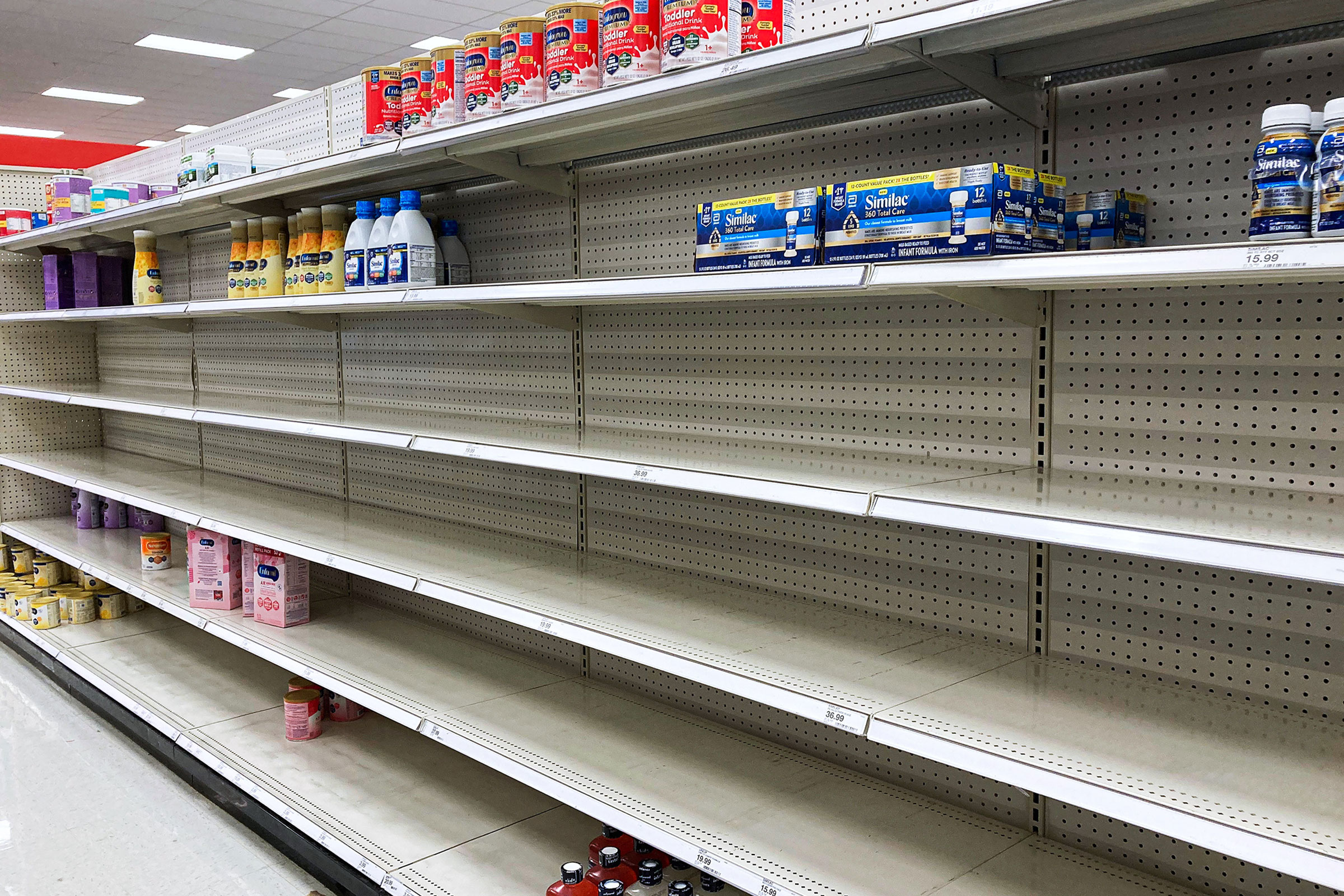 A nearly empty baby formula display shelf is seen at a Target store in Orlando, May 8, 2022. (Paul Hennessy—SOPA Images/Shutterstock)