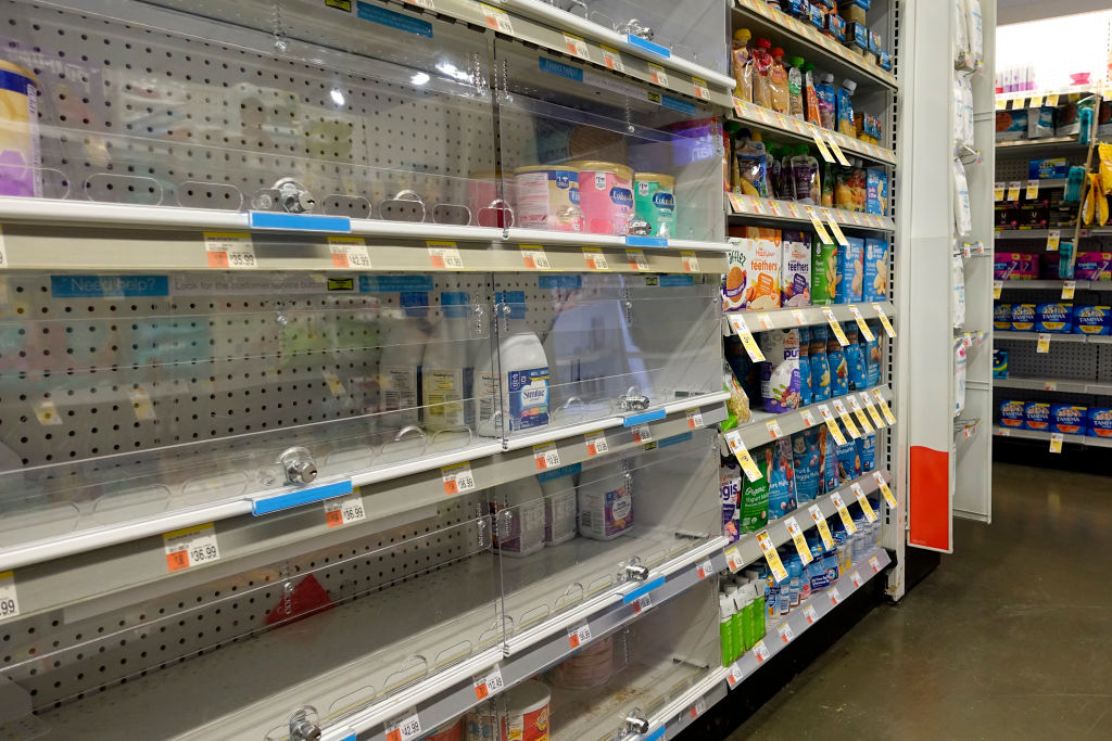 A nearly empty baby formula display shelf is seen at a Walgreens pharmacy on May 9 2022 in New York City. (Liao Pan—China News Service/Getty Images)
