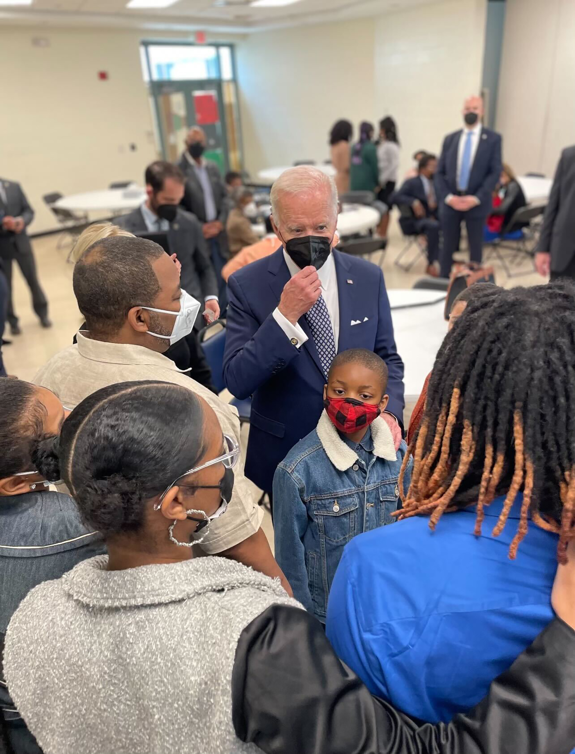 President Joe Biden meets with the family of Celestine Chaney in Buffalo, N.Y. on May 17. Chaney was one of the 10 people killed in the Tops supermarket shooting on May 14, 2022. (Courtesy Phillip Bell)