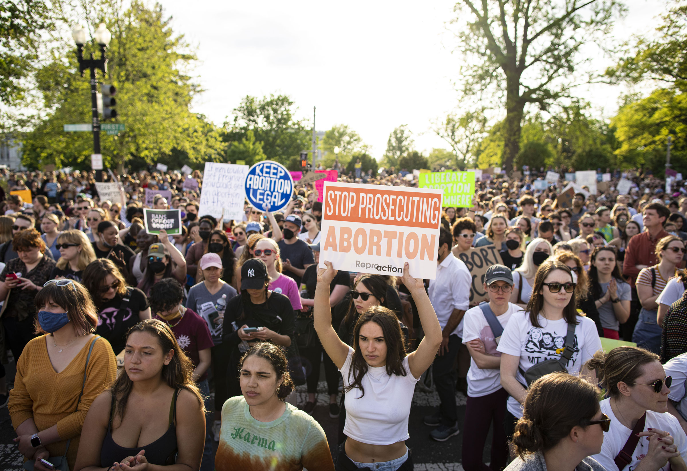 Abortion rights demonstrators during a protest outside the U.S. Supreme Court in Washington, D.C., U.S., on Tuesday, May 3, 2022. (Al Drago—Bloomberg/Getty Images)