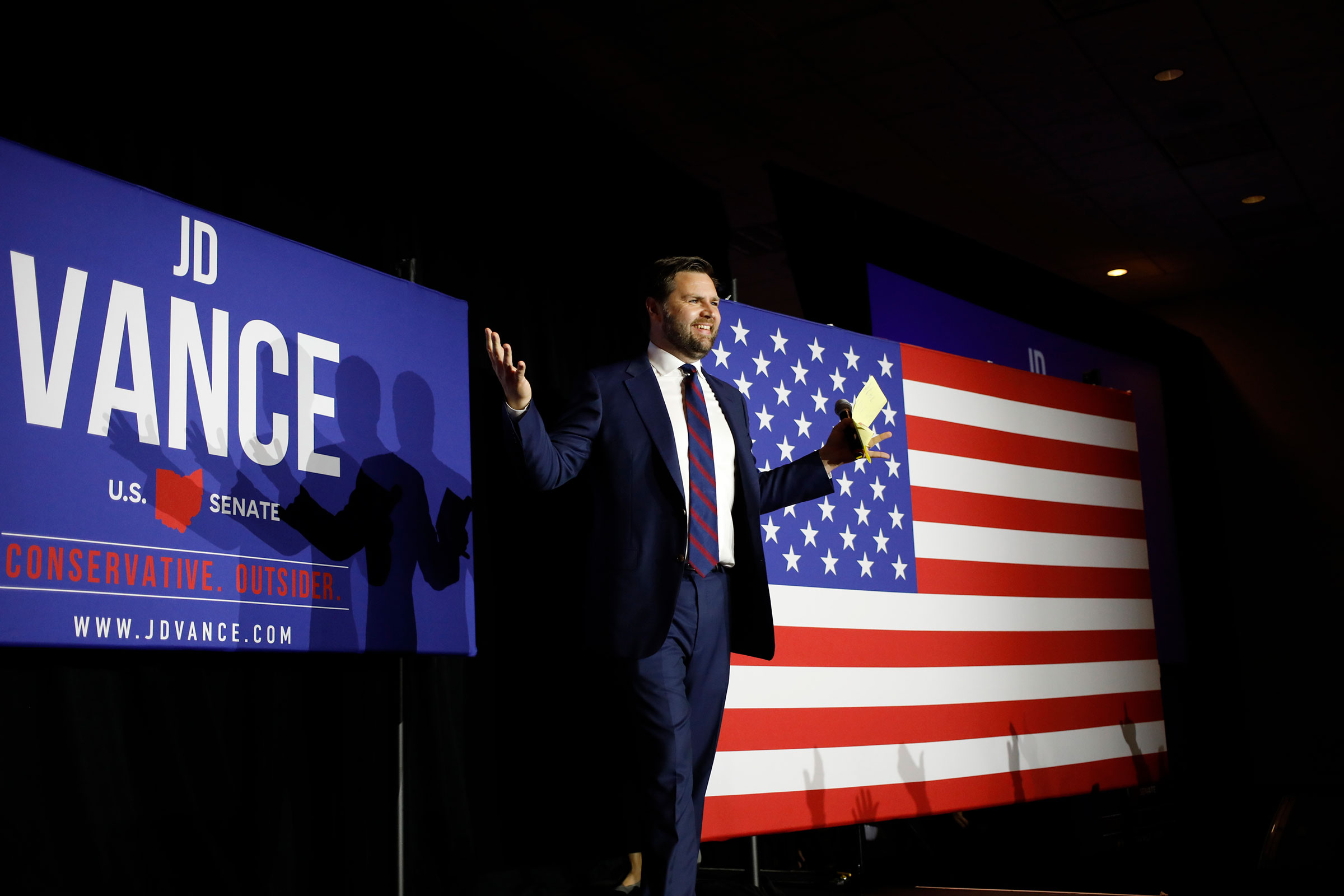 JD Vance on stage during a primary election night event in Cincinnati, Ohio on May 3, 2022. (Luke Sharrett—Bloomberg/Getty Images)