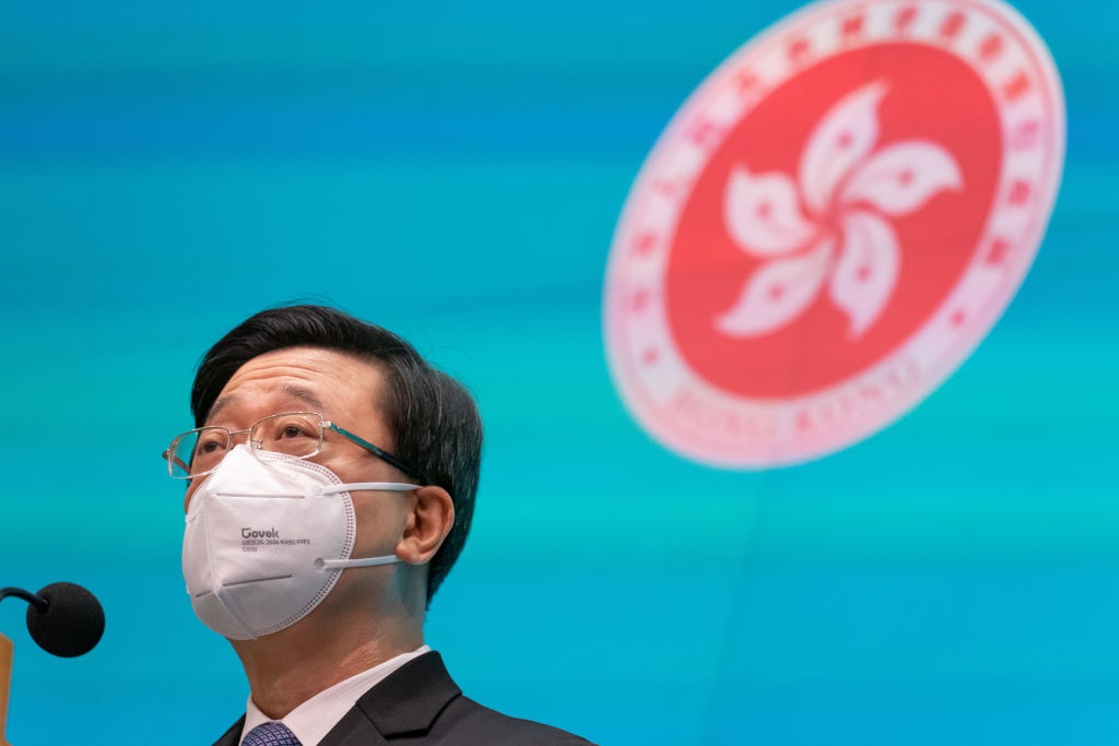 Hong Kong Chief Executive-elect John Lee speaks during a press conference at the Central Government Complex on May 9 2022 in Hong Kong, China. (Anthony Kwan—Getty Images)