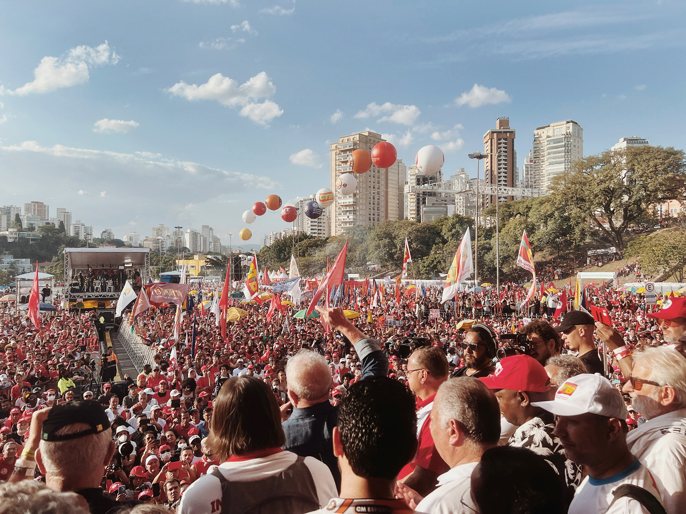 Luiz Inácio Lula da Silva gives a speech to union workers at Praça Charles Muller, São Paulo, on International Workers' day, May 1, 2022. (Luisa Dörr for TIME)