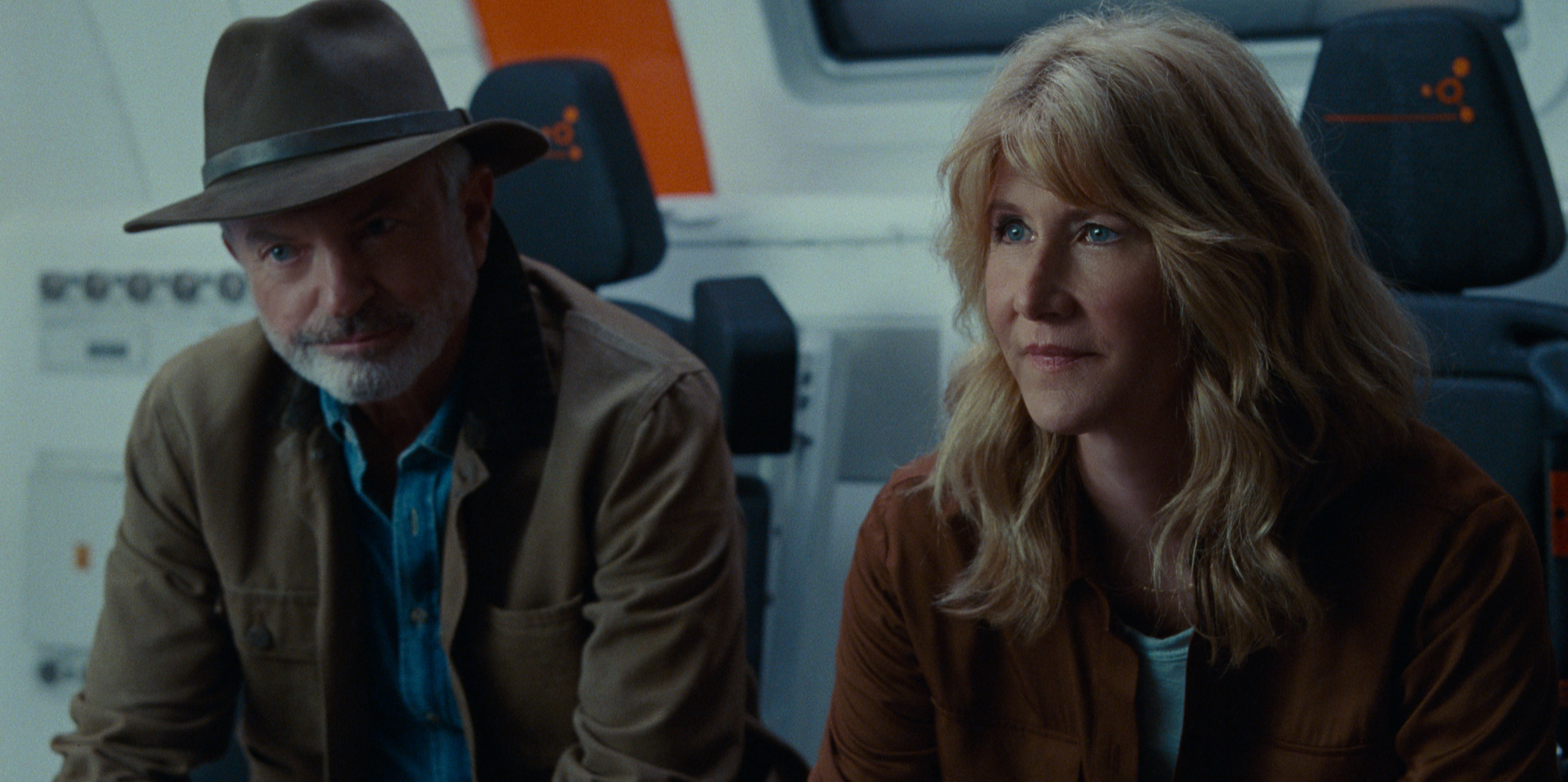 Dr. Alan Grant (Sam Neill) and Dr. Ellie Sattler (Laura Dern) in Jurassic World Dominion (Universal Pictures and Amblin Entertainment)