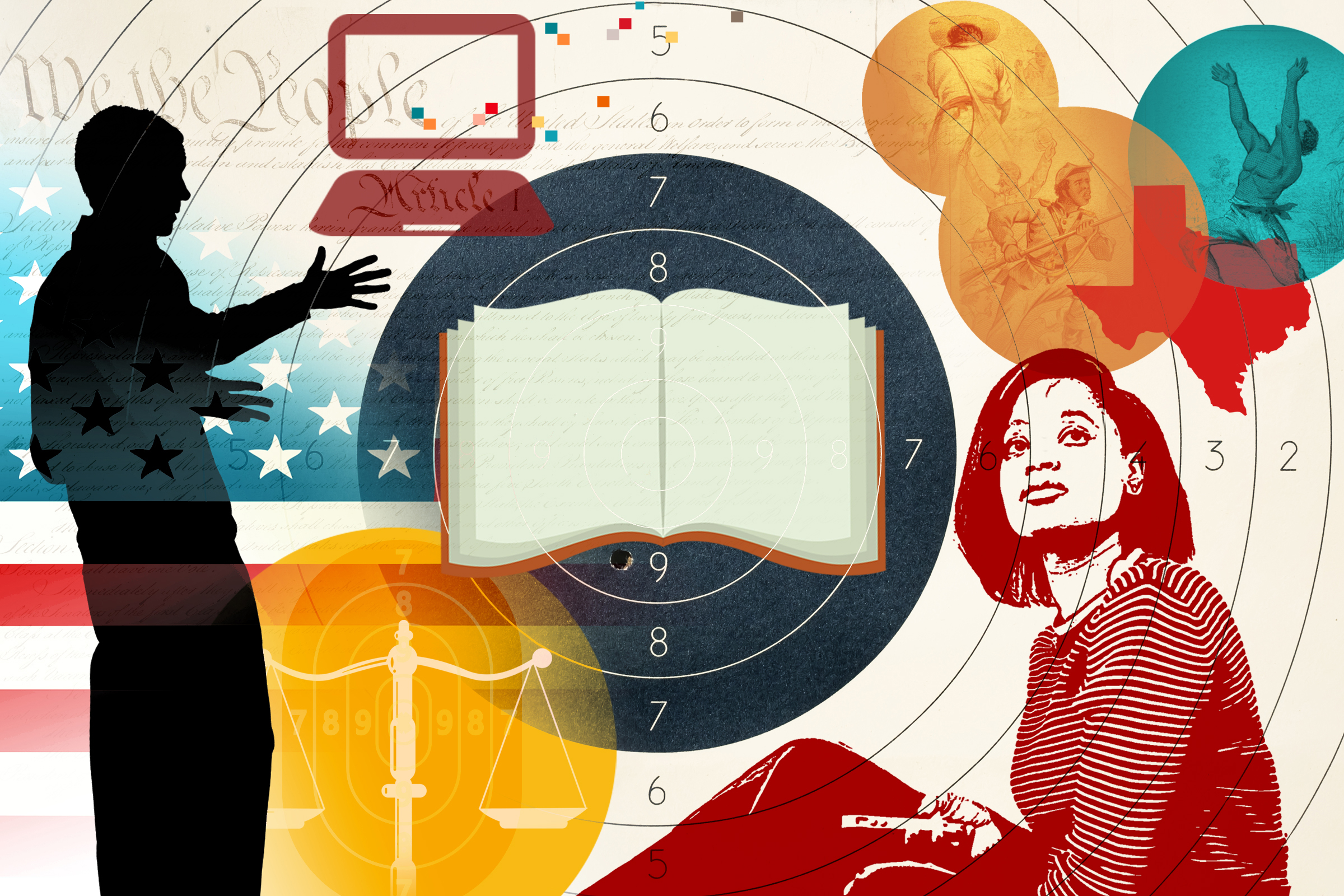 One year after the peak of the backlash, teachers say there has been a chilling effect on teaching issues related to race and racism. (Illustration by Stephanie Dalton Cowan for TIME)
