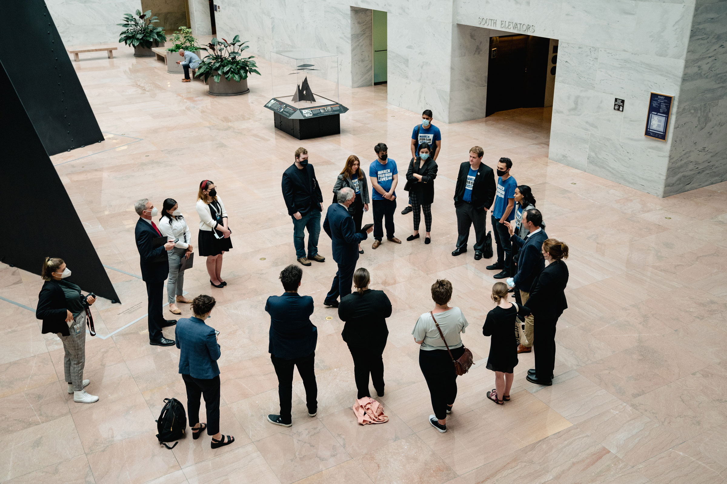 David Hogg and his fellow activists meet with Senator Ed Markey (D-MA) at the Hart Senate Office Building in Washington, D.C., on Tuesday, June 9, 2022. (Shuran Huang for TIME)