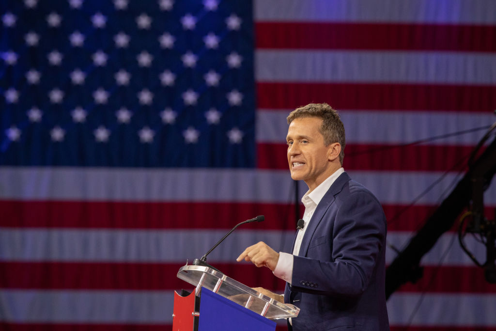 Eric Greitens, U.S. Republican senate candidate for Missouri, speaks during the Conservative Political Action Conference (CPAC) in Orlando, Florida, U.S., on Thursday, Feb. 24, 2022. Launched in 1974, the Conservative Political Action Conference is the largest gathering of conservatives in the world. (Tristan Wheelock-Bloomberg)