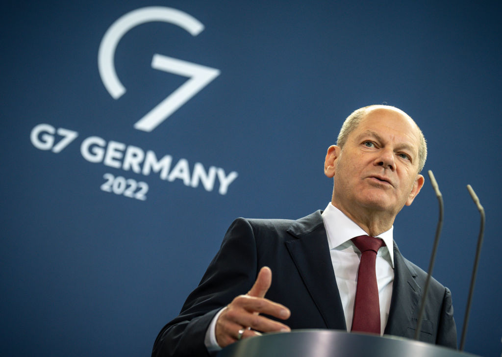 German Chancellor Olaf Scholz (SPD) photographed on June 15, 2022 at the presentation of the special postage stamp G7 Presidency. (Michael Kappeler/dpa—Getty Images)