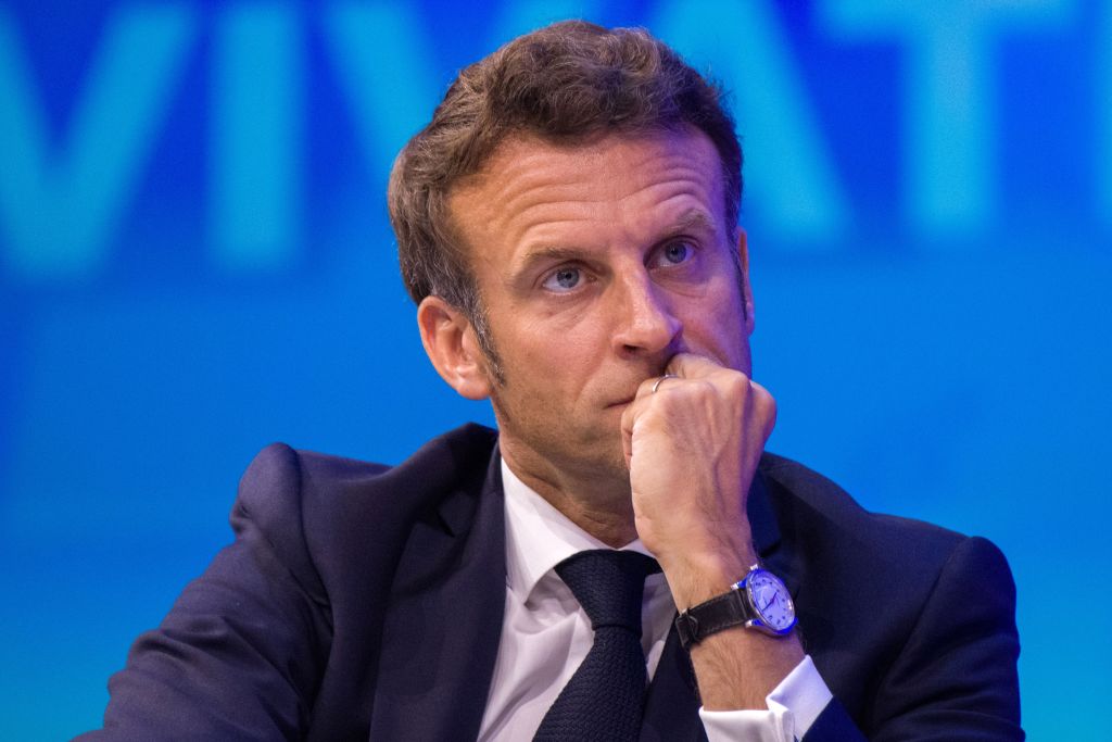 French President Emmanuel Macron at the Viva Technology Conference in Paris on June 17, 2022 ahead of the legislative elections. (Nathan Laine—Bloomberg/Getty Images)