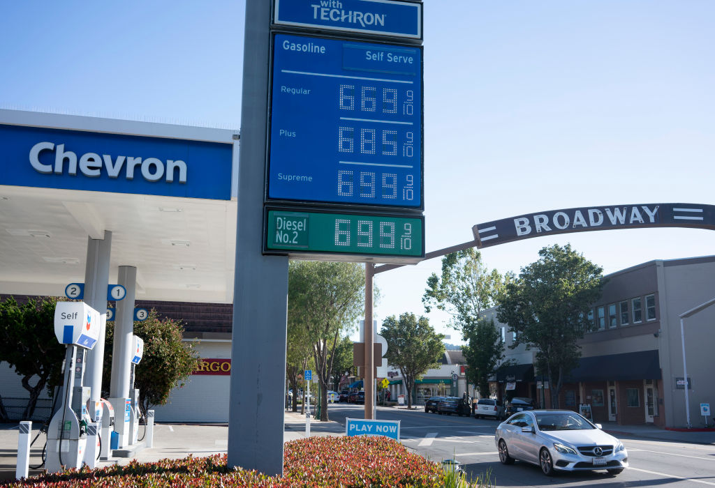 SAN MATEO, CALIFORNIA - JUNE 11: Gasoline prices are displayed at a gas station on June 11, 2022 in San Mateo County, California. (Liu Guanguan/China News Service—Getty Images)