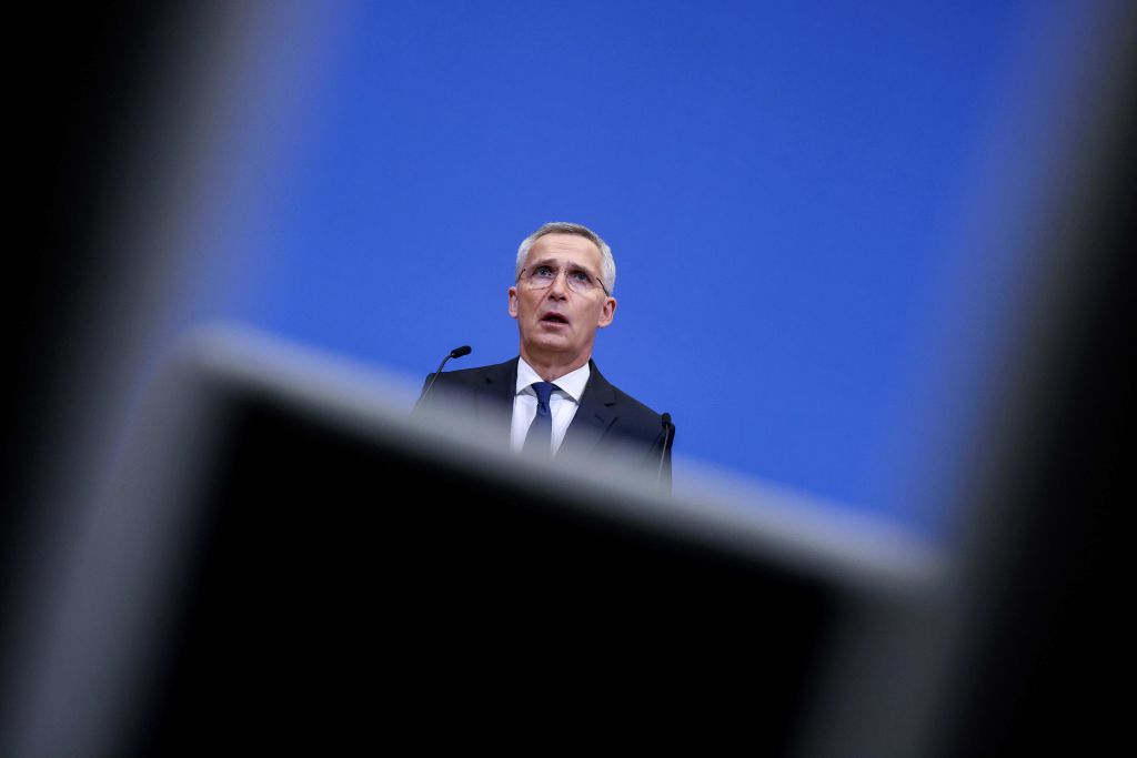 NATO Secretary General Jens Stoltenberg speaks during a press conference to preview the NATO Summit in Madrid at the NATO headquarters in Brussels on June 27, 2022. (Kenzo Tribouillard—AFP/Getty Images)