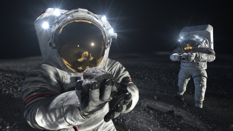An artist's rendering of astronauts wearing the now-in-development moon suits (NASA)