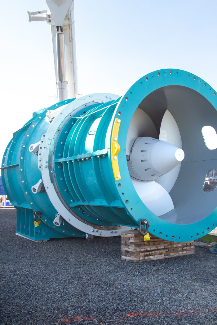Natel's Restoration Hydro Turbine (RHT) features uniquely thick blades that allow fish to pass safely through the turbine to continue downstream migration. Monroe Hydro Plant, Madras, Oregon, in 2020.
