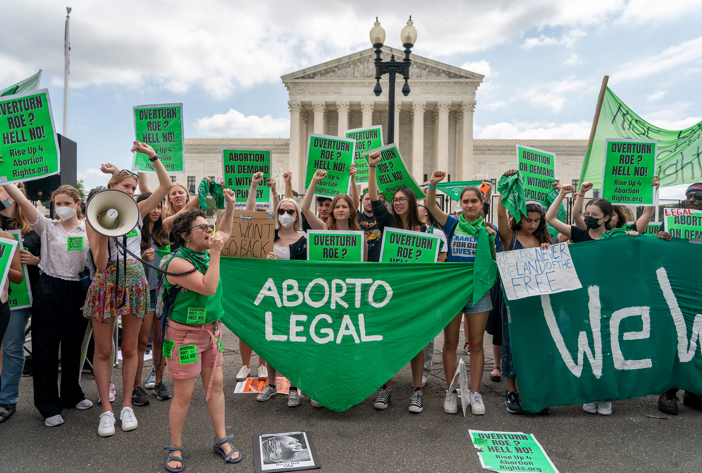 Abortion-rights protesters gather outside the Supreme court in Washington, D.C., following the court's decision to overturn Roe v. Wade, on June 24, 2022. (Gemunu Amarasinghe—AP)