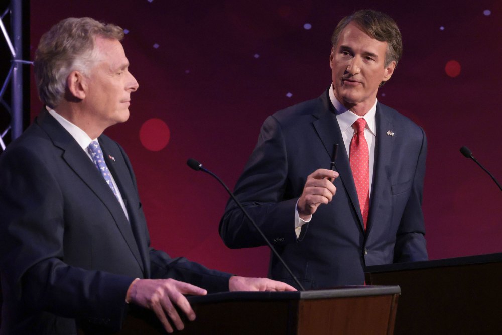Former Virginia Gov. Terry McAuliffe (L) (D-VA) and Republican gubernatorial candidate Glenn Youngkin (R) particpate in a debate
