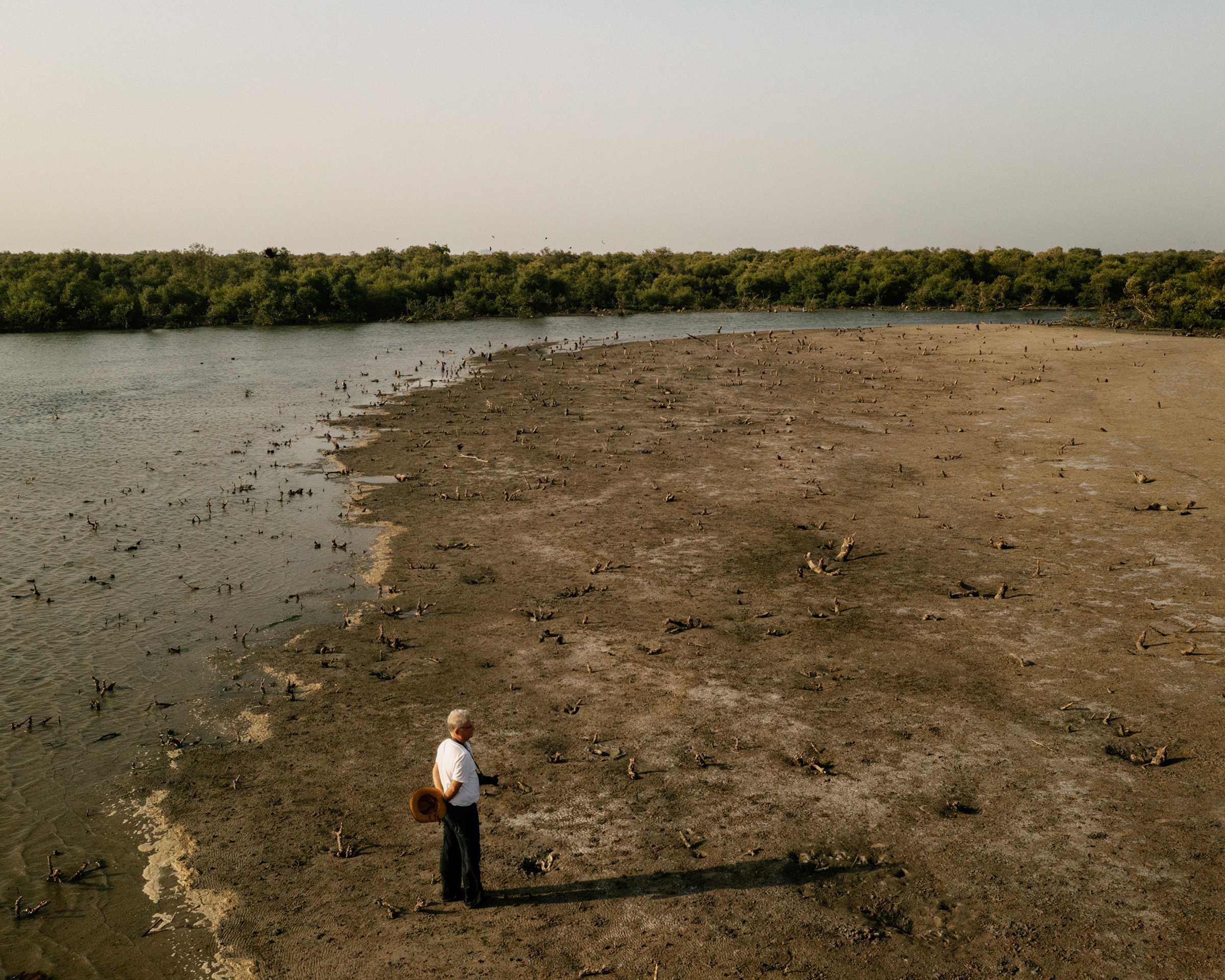 Qaiser looks out at a formerly wooded area of Bundal Island, which has been illegally cleared of its mangrove trees (Matthieu Paley for TIME)