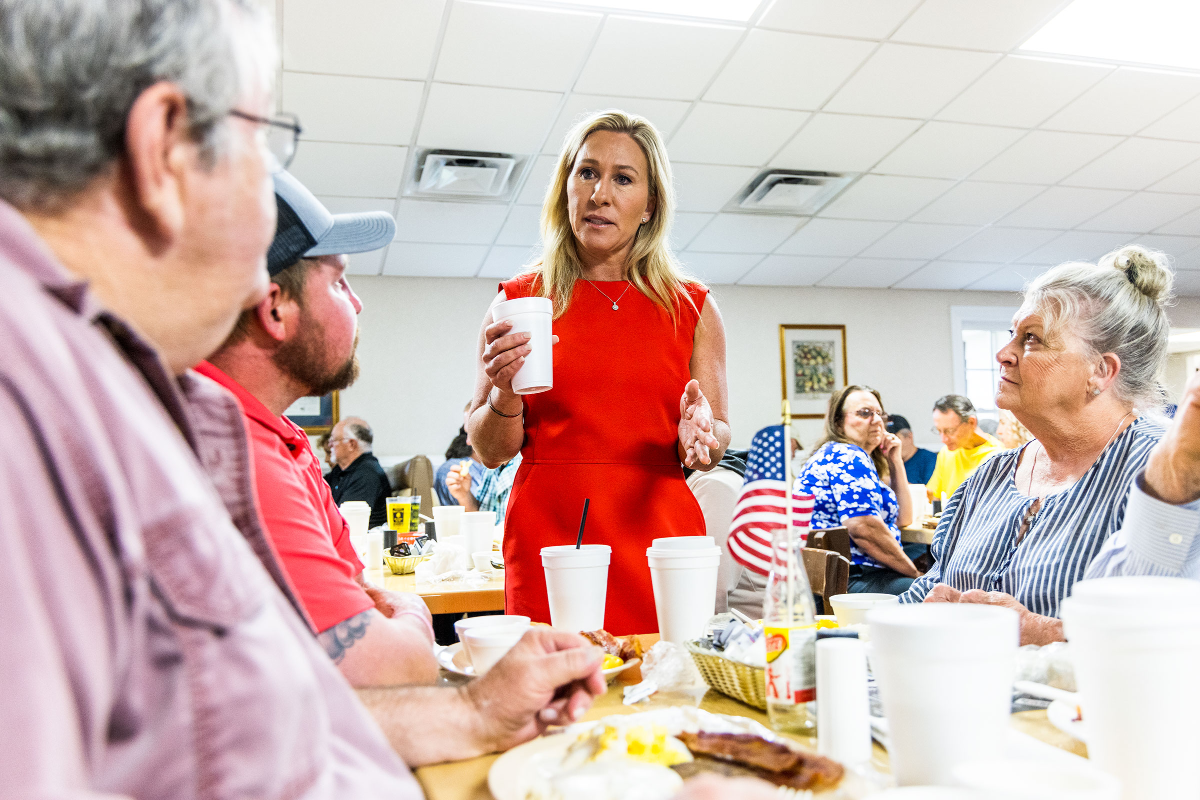 Greene speaks with supporters at Linda's Place in Rockmart, Ga. (Andrew Hetherington for TIME)