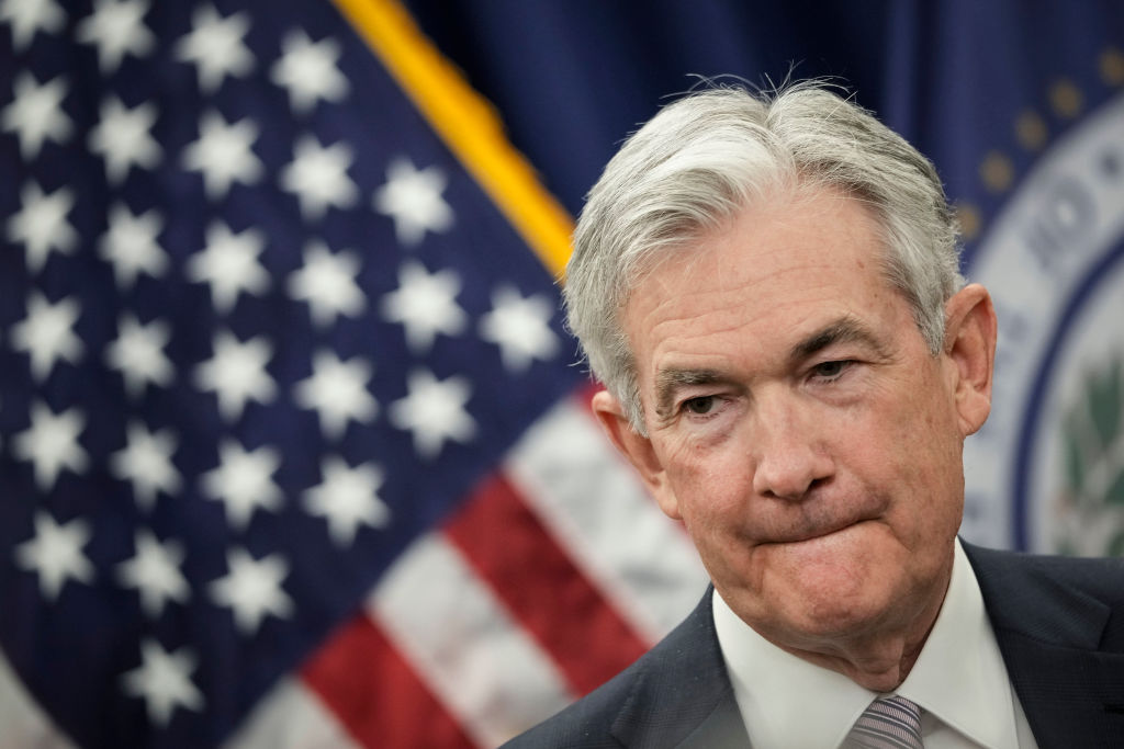Jerome Powell looks on after taking the oath of office for his second term as Chair of the Board of Governors of the Federal Reserve System at the William McChesney Martin Jr. Building of the Federal Reserve May 23, 2022 in Washington, D.C. (Drew Angerer—Getty Images)