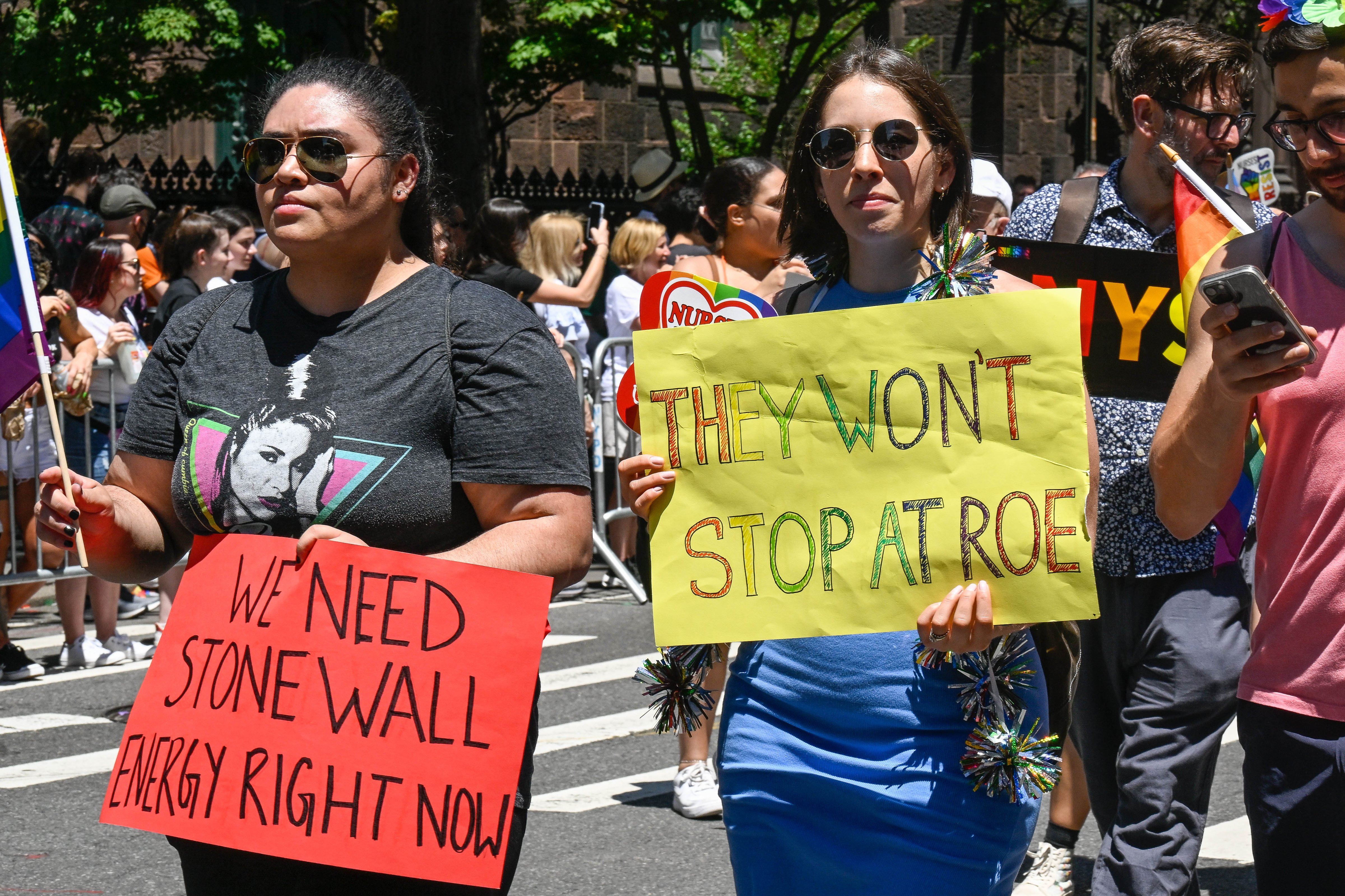 Marchers protest against the recent overturn of Roe v. Wade during the Pride Parade on June 26, 2022 in New York City. (Getty Images/Astrida Valigorsky)