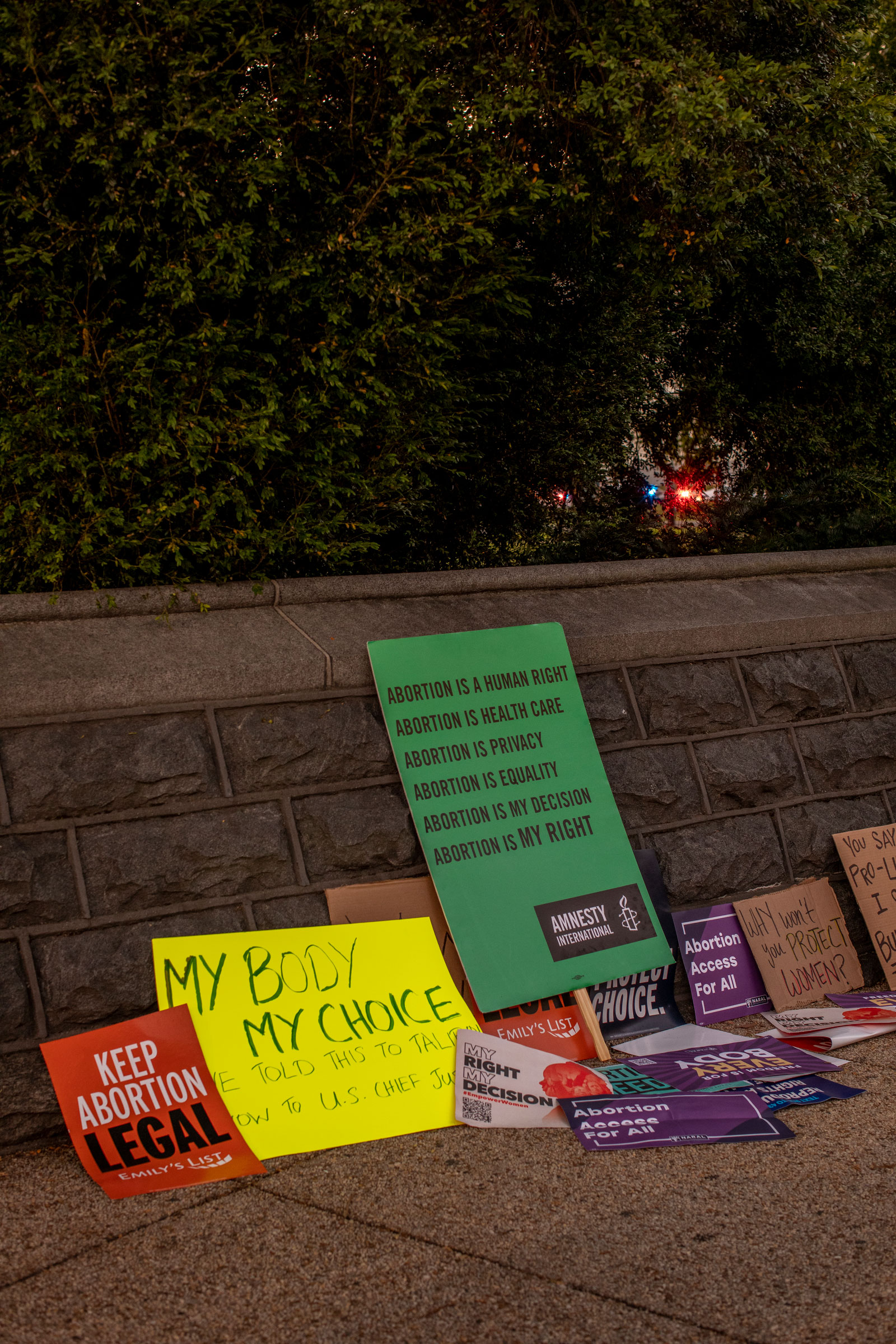 Abortion-rights signs are lined up across the street from the Supreme Court following the decision to overturn Roe v Wade on June 24, 2022 in Washington, D.C. (Jason Andrew for Time)