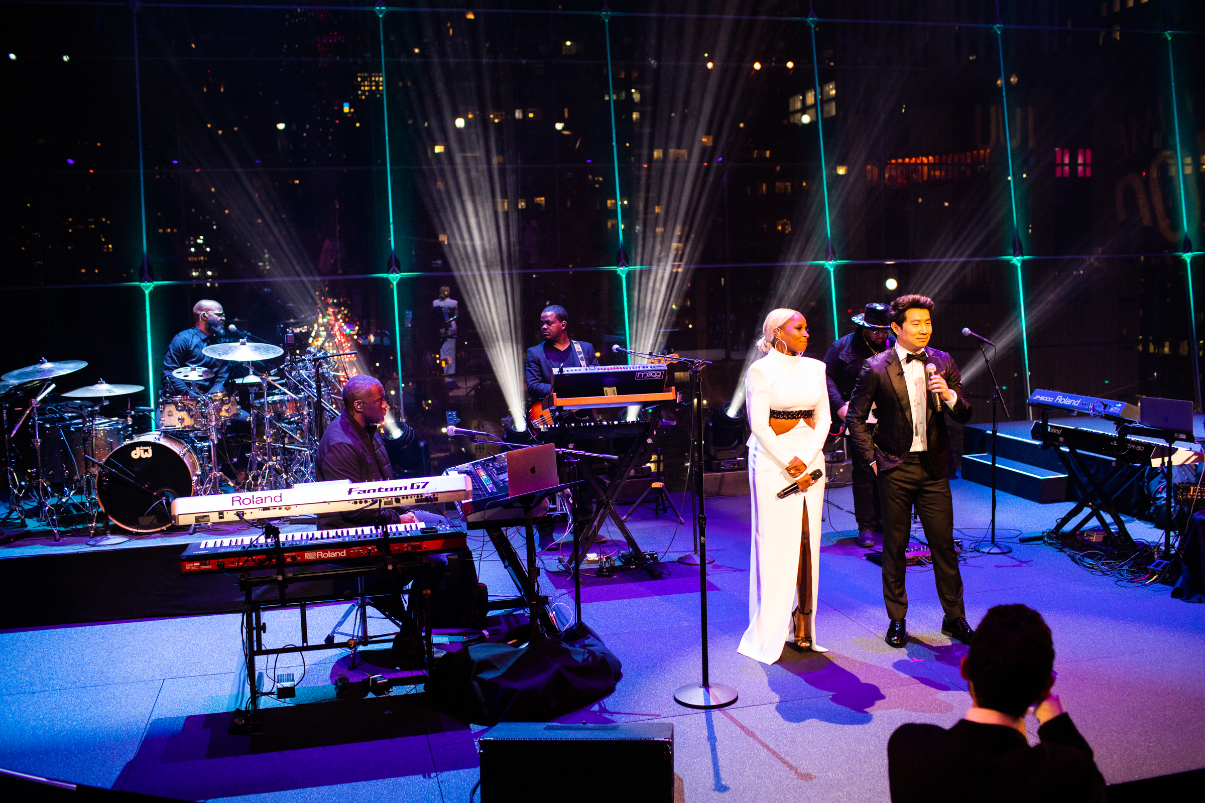 Mary J. Blige onstage with Simu Liu at the TIME 100 Gala at Jazz at Lincoln Center in New York City, on June 8, 2022. (Landon Nordeman for TIME)