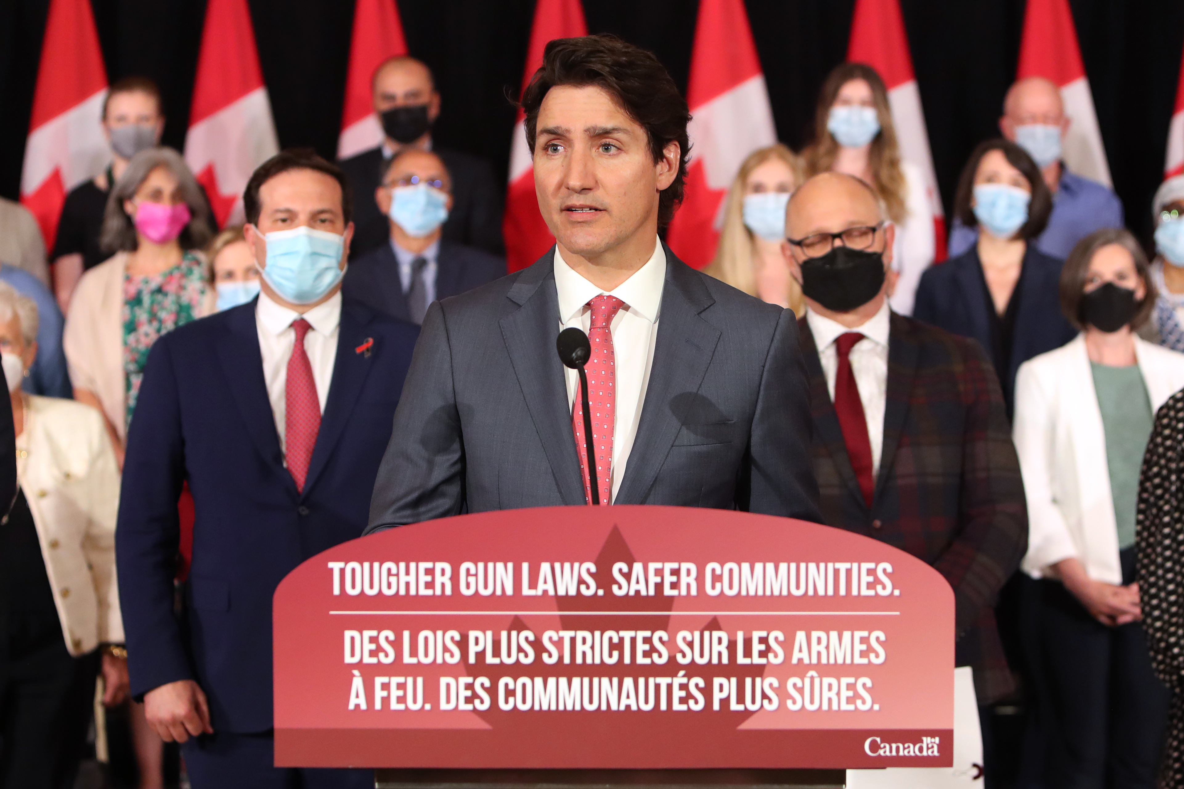 Canadian Prime Minister Justin Trudeau speaks about new gun control measures during a press conference in Ottawa, Ontario, Canada, on Monday, May 30, 2022. (David Kawai—Bloomberg/Getty Images)