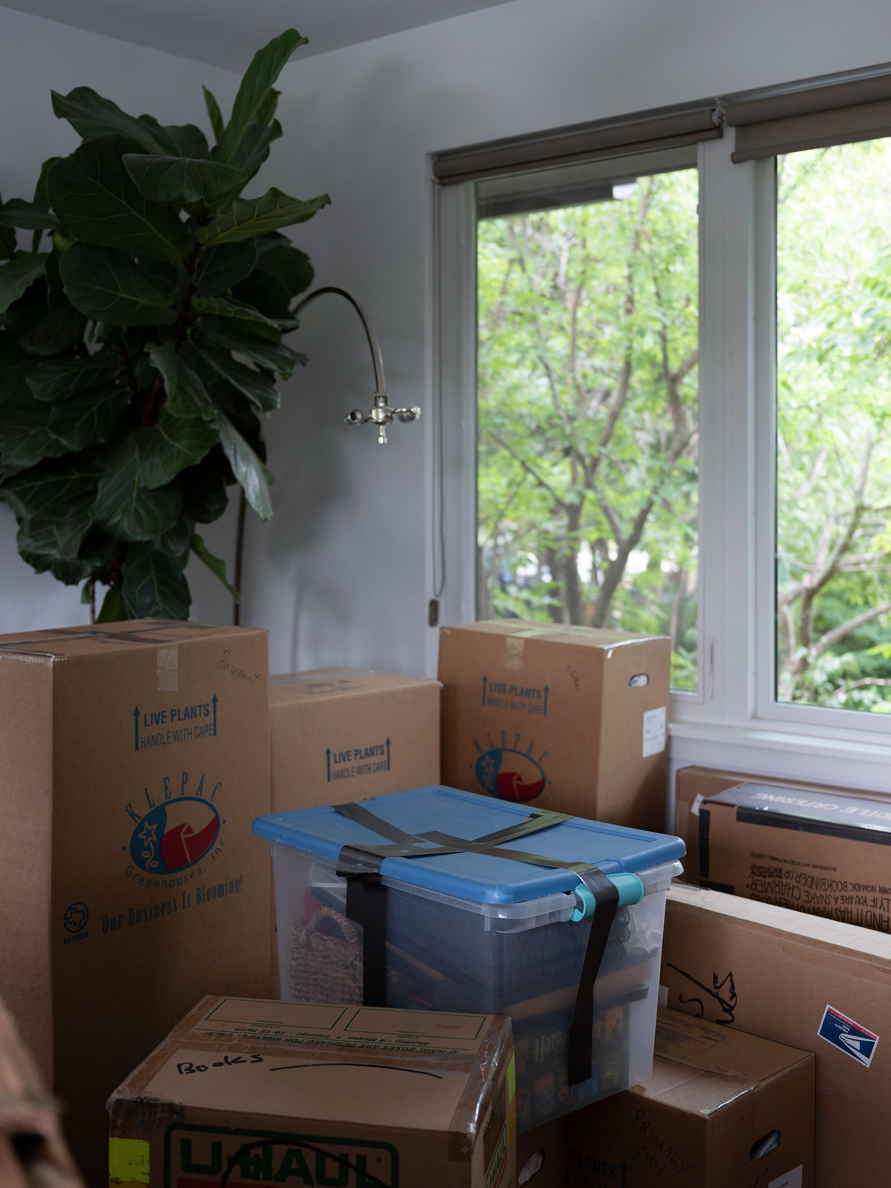 Boxes wait to be taken by the movers as Karen's family prepares to leave Austin. (riel Sturchio for TIME)