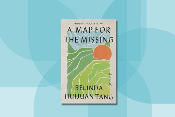 The cover of A Map For the Missingâ€”green geometric hills with a circular orange sun