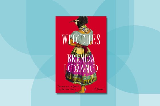The cover of Witches: A Novelâ€”a red background with a bird-headed woman wearing a vibrant skirt