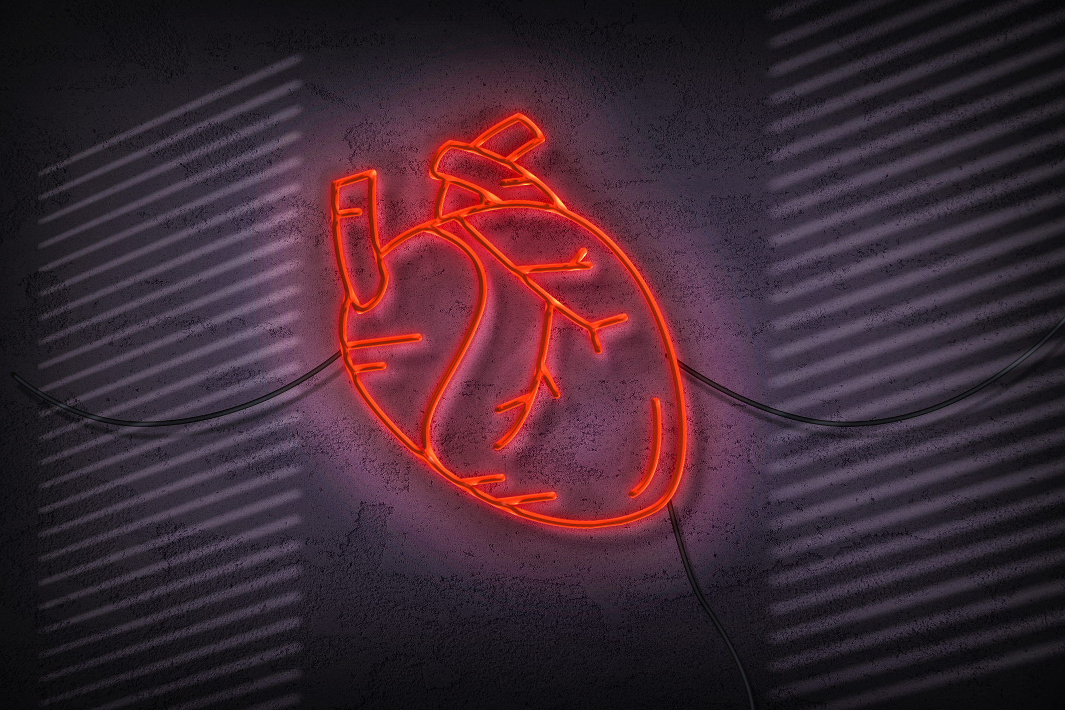 anatomic heart in red neon style