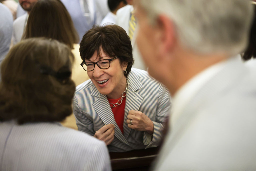 U.S. Sen. Susan Collins, Republican of Maine, participates in an event marking National Seersucker Day at the U.S. Capitol on June 9, 2022, in Washington, DC. (Alex Wong—Getty Images)