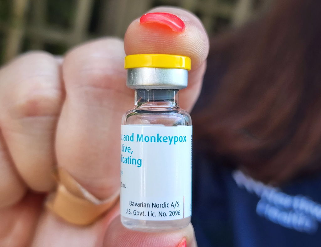 Northwell Health staff member holds monkeypox vaccine administered on Cherry Grove, Fire Island, New York