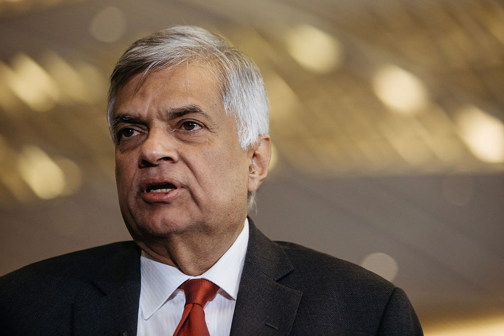 Ranil Wickremesinghe, Sri Lanka's then-prime minister, speaks during a Bloomberg Television interview at the Asia-Pacific Conference of German Business in Hong Kong on November 4, 2016. (Anthony Kwan—Bloomberg via Getty Images)