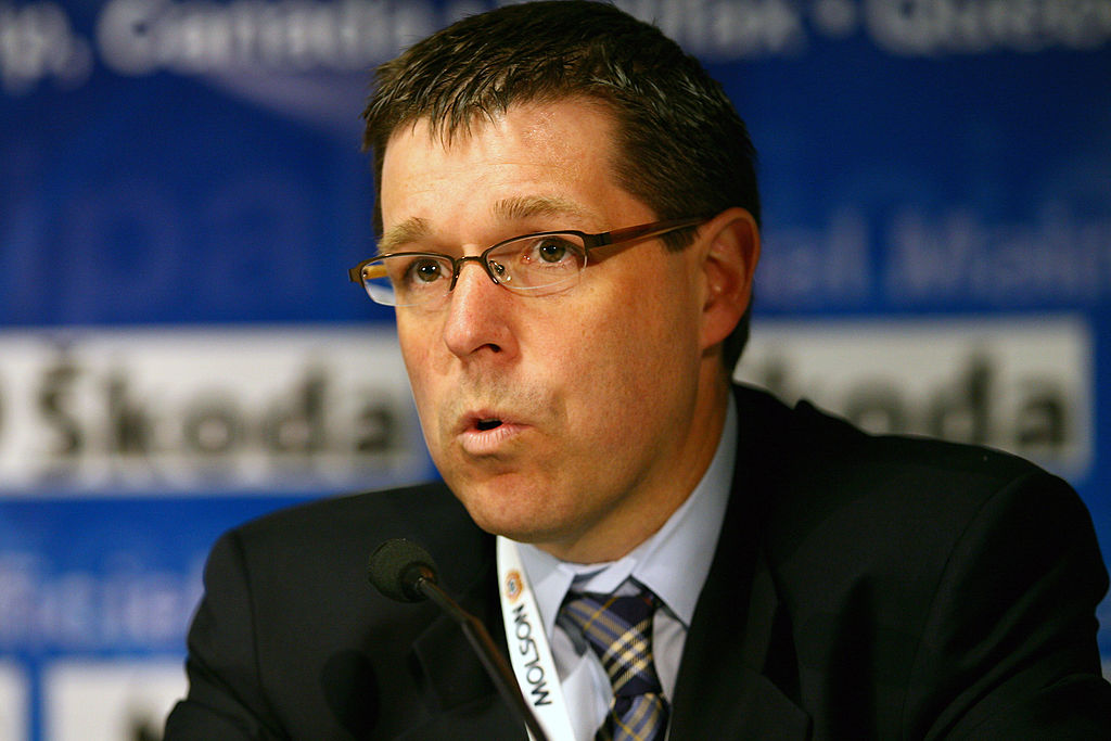 Scott Smith of Hockey Canada, speaks during a press conference prior to the game between Russia and Italy at Colisee Pepsi on May 2, 2008 in Quebec City, Quebec, Canada. (Richard Wolowicz/Getty Images)