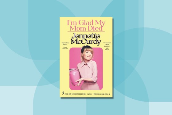 The cover of I'm Glad My Mom Diedâ€”Jenette McCurdy poses with a pink urn, smiling