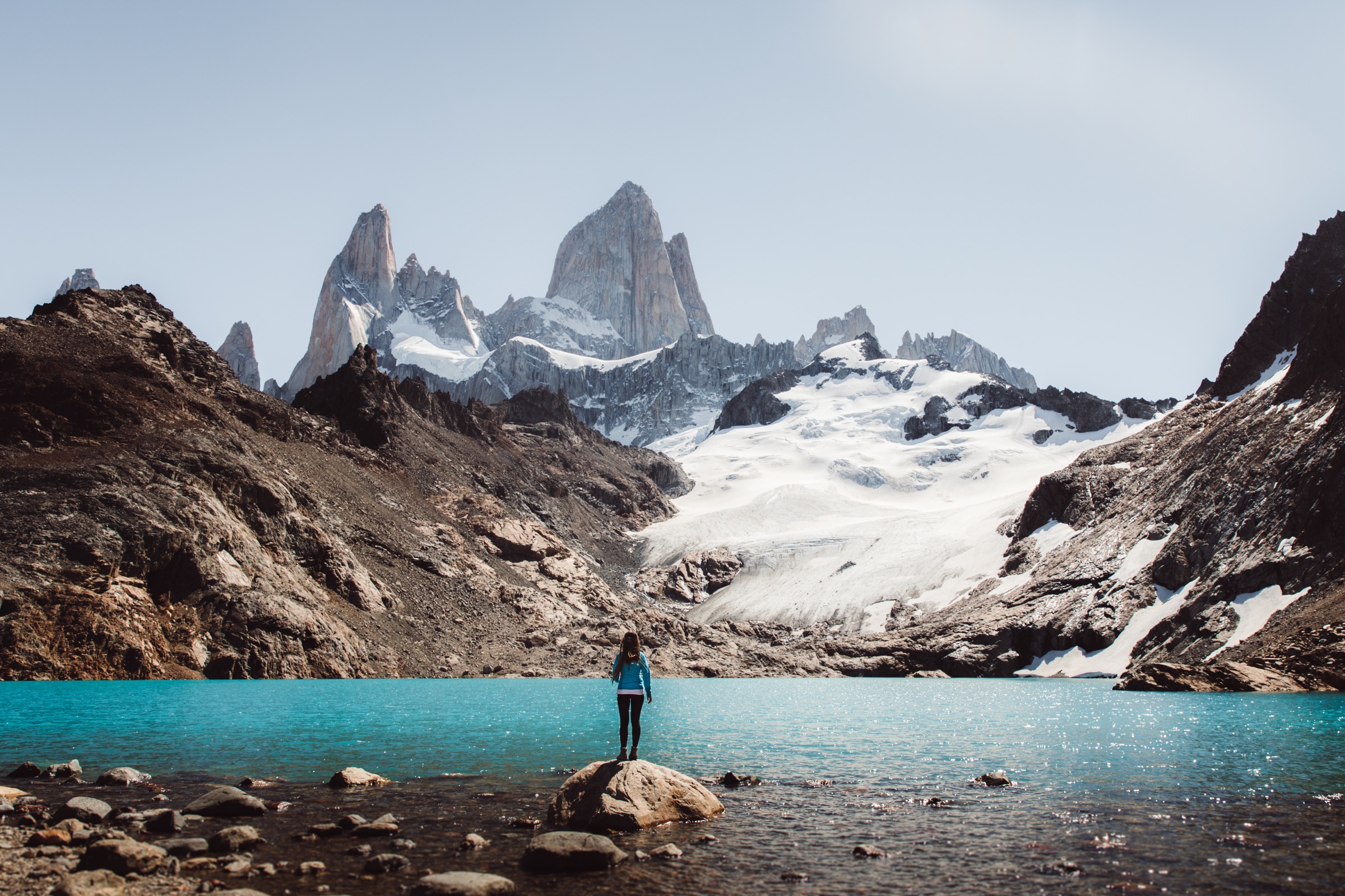 Hiking near Mount Fitz Roy and the De Los Tres lagoon on a summer day near El Chaltén, Argentina. (Anastasiia Shavshyna—Getty Images)