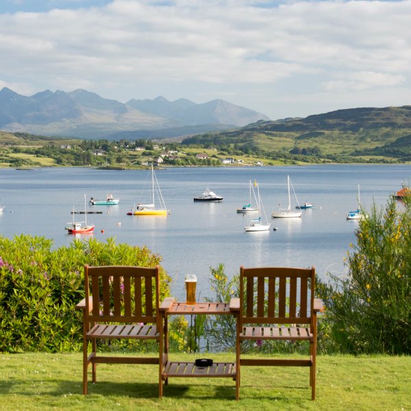 A view from the grounds of Cuillin Hills Hotel in Portree, Scotland.